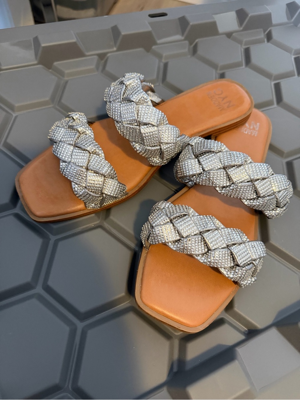 Steve Madden Silver Braided Slide Sandals